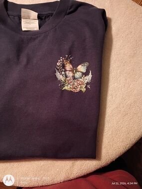 Navy Short Sleeve Tee with Pastel Butterfly & Floral Graphic